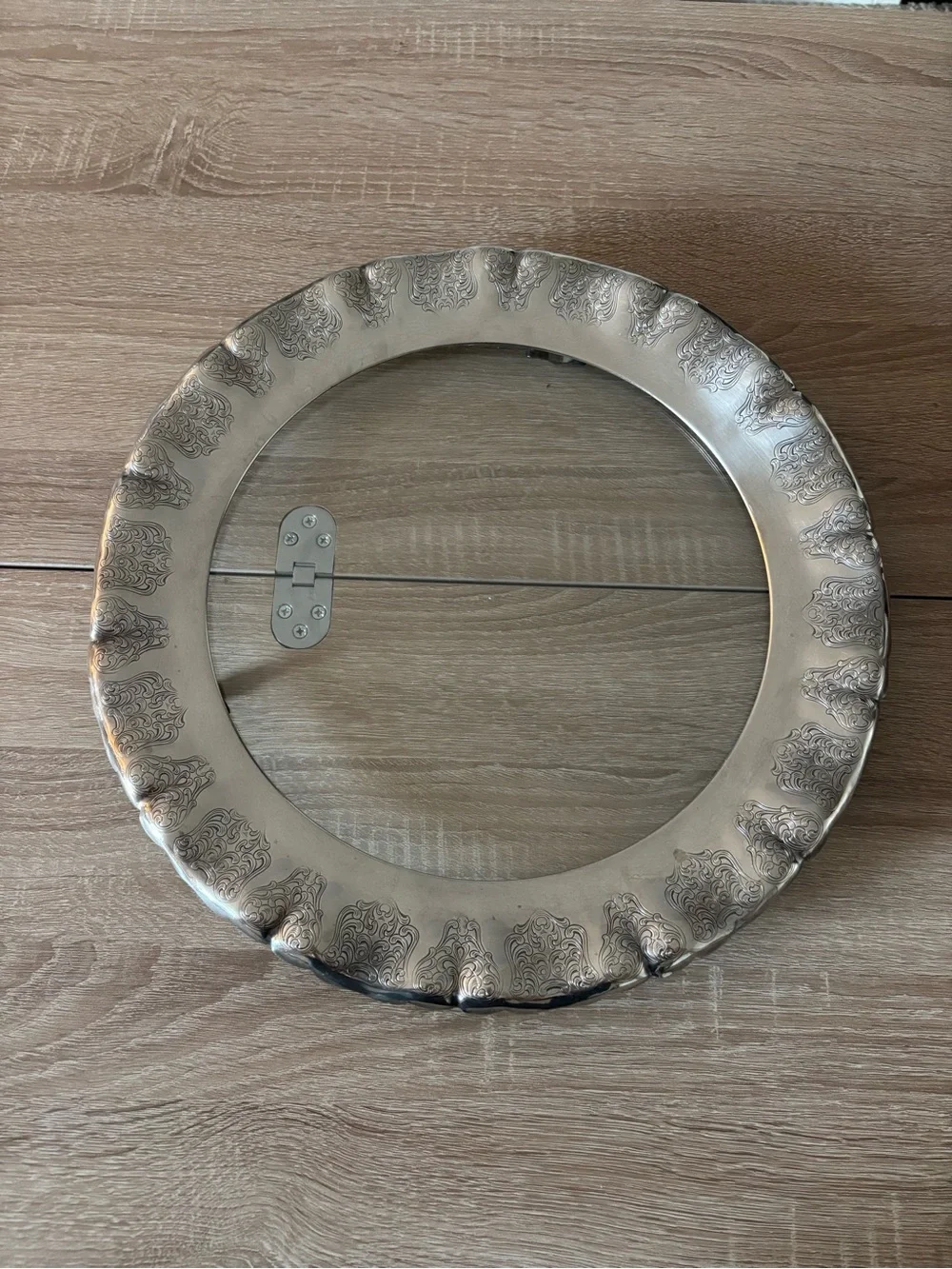 Vintage Silver Ornate Round Serving Platter / Tray with Glass - 15 in
